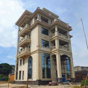 佳木斯 黄金麻花岗岩石材别墅外墙干挂搭配（雕花栏杆花瓶柱门楼罗马柱）