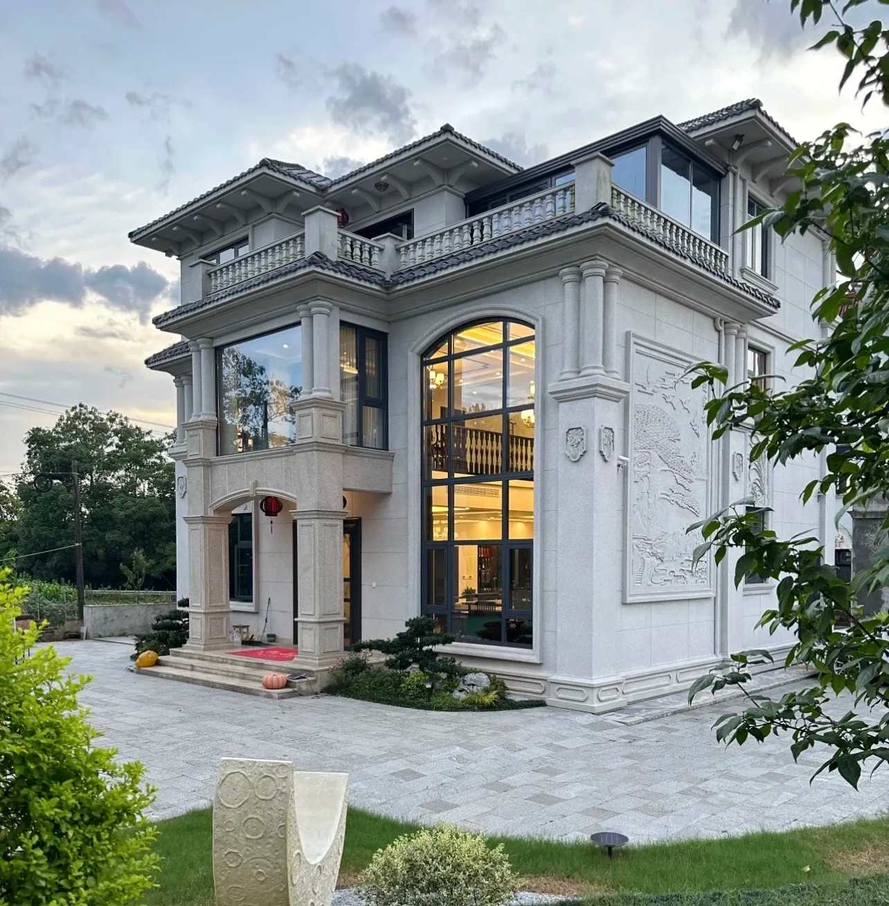 佳木斯 白麻花岗岩私人别墅干挂石材豪华定制