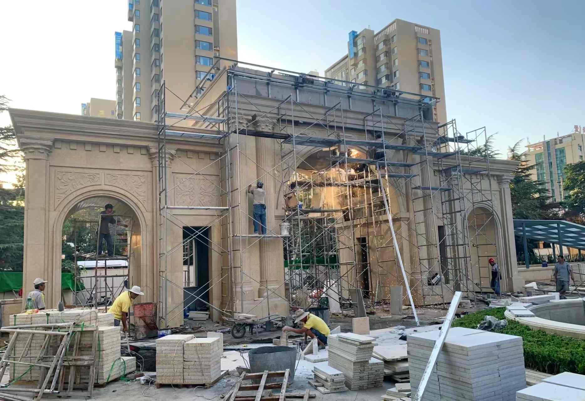 佳木斯 黄金麻荔枝面花岗岩小区门楼外墙干挂