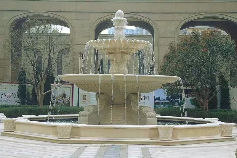 佳木斯 黄金麻花岗岩异型加工——户外庭院石雕流水喷泉