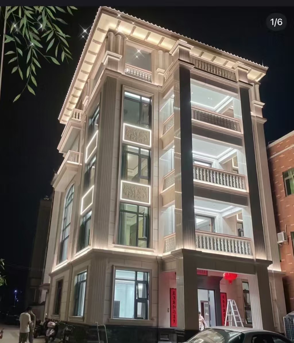 佳木斯 芝麻白花岗岩别墅外墙夜间效果