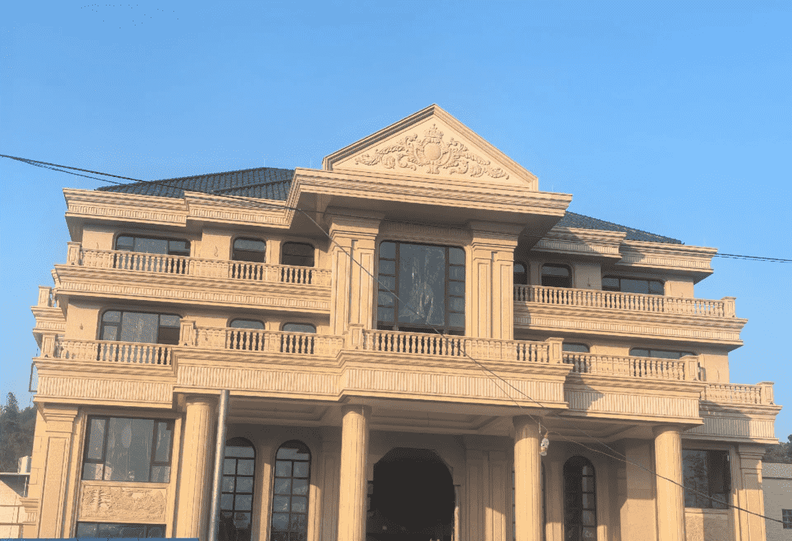 佳木斯黄金麻别墅外墙干挂石材效果示例